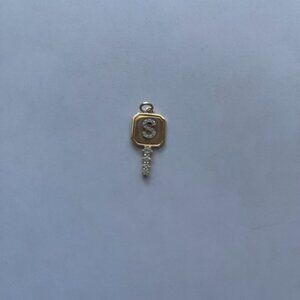 14K Yellow Gold and Natural Diamond S Key Pendant